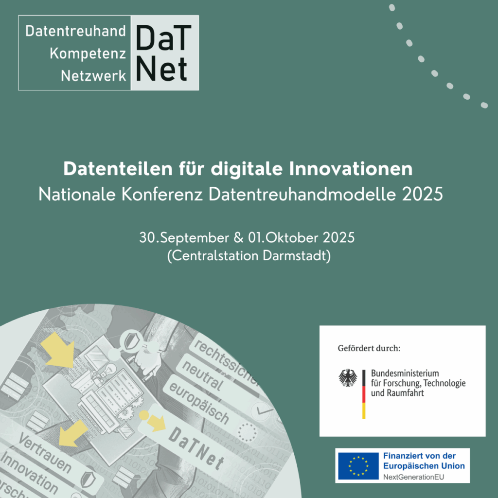 Hinweis auf die Nationale Konferenz Datentreuhandmodelle 2025 unter dem Titel Datenteilen für digitale Innovationen