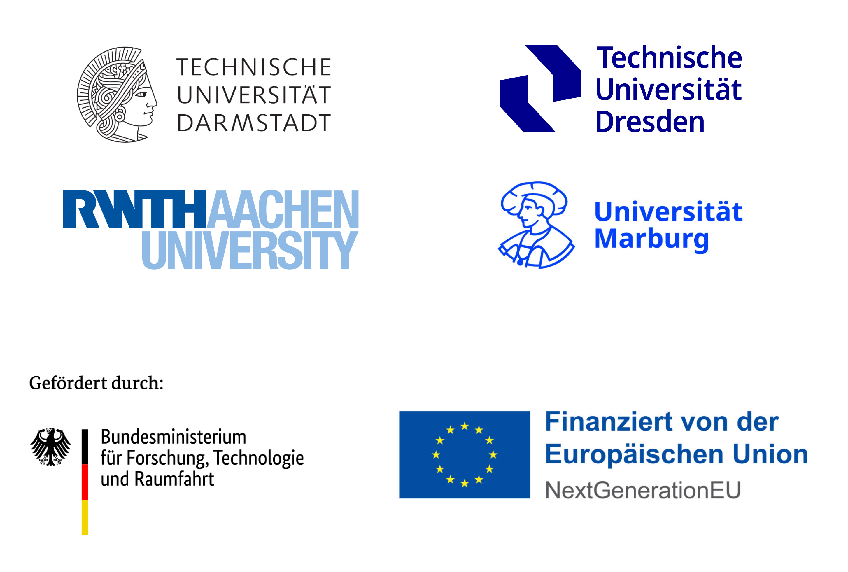 Partner: TU Darmstadt, TU Dresden, RWTH Aachen, Universität Marburg, BMFTR, EU NextGenerationEU